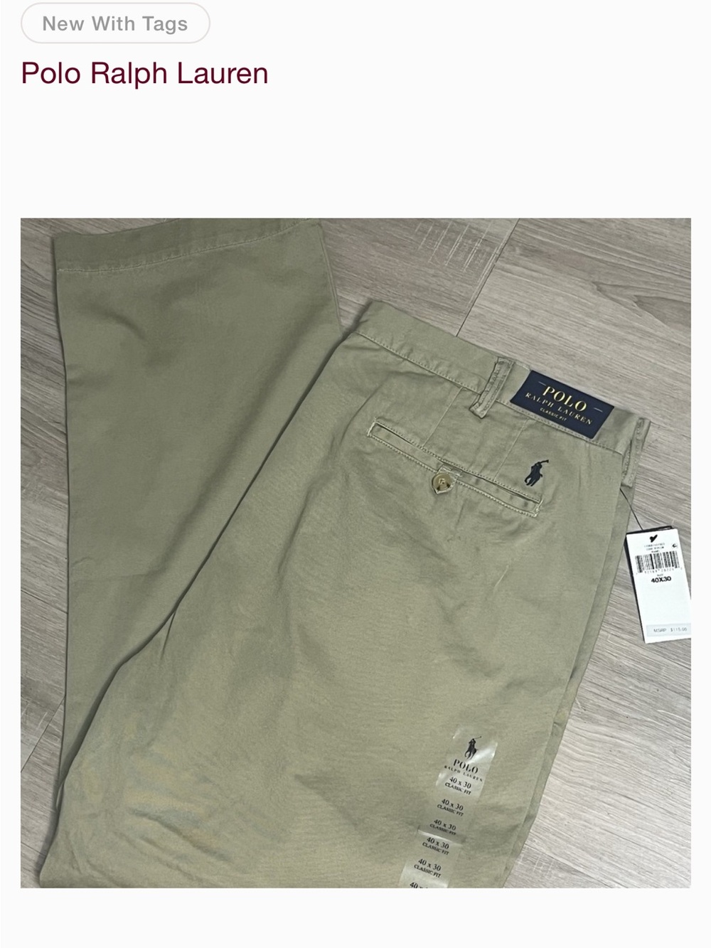 Polo Ralph Lauren Classic Fit Khaki Trousers Tall 36x38 Cotton Twill (NWT) - Picture 10 of 15